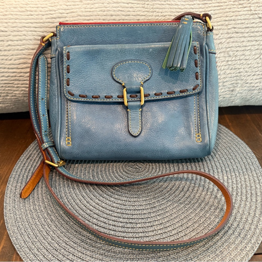 Dooney & Bourke Blue Leather Crossbody Bag with Tassel - NWOT